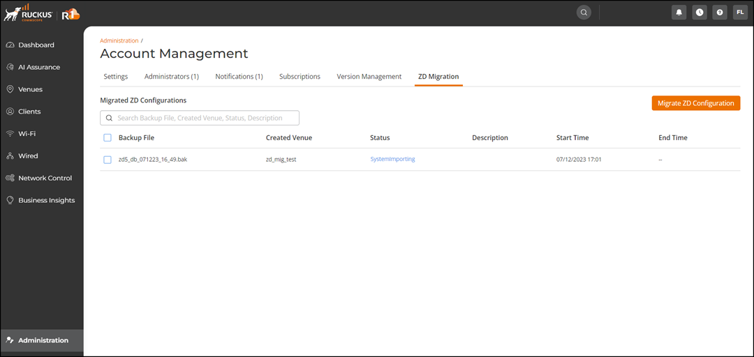 Displaying Migrated ZoneDirector Configuration