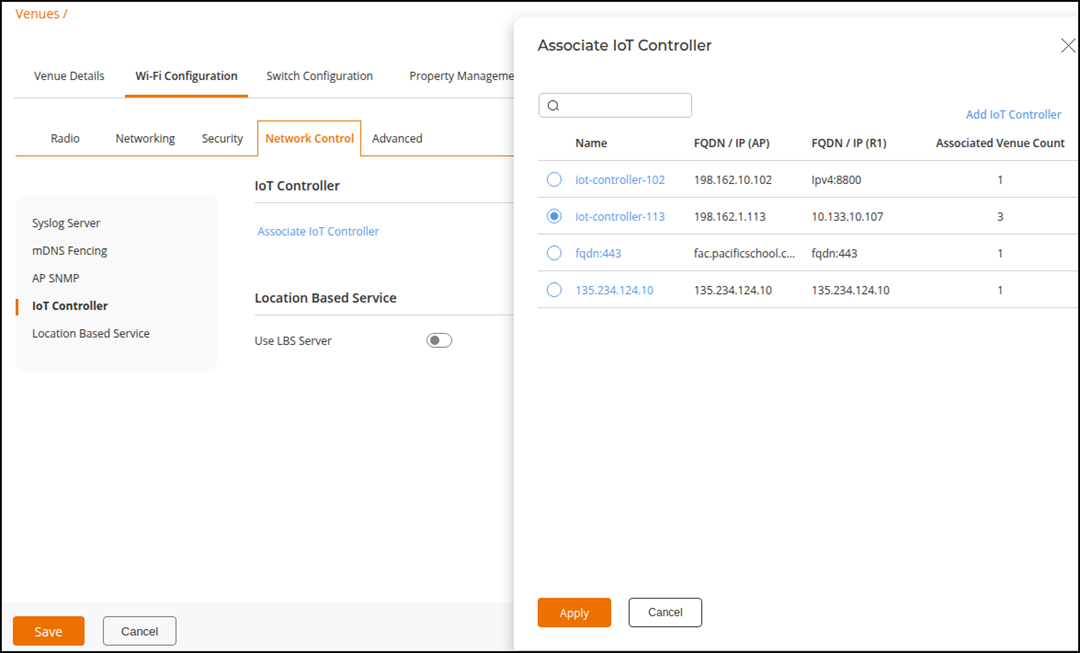 Selecting an IoT Controller from the List